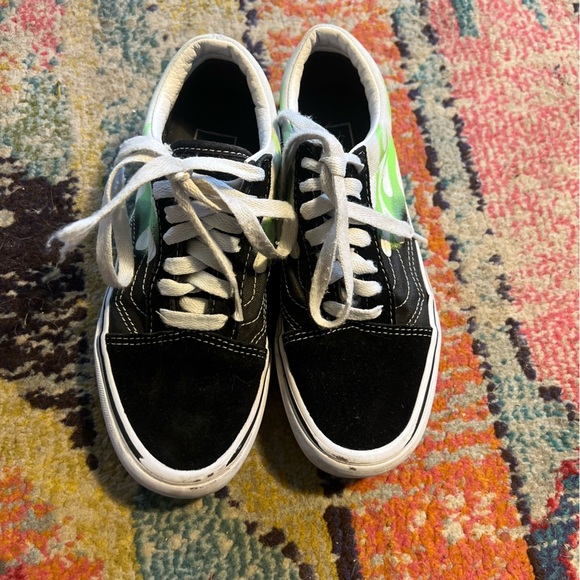 Vans Black and Neon Green Sneakers Womens 5.5 - Picture 2 of 7